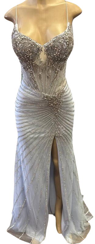 Sweetheart Spaghetti Strap Fully Beaded Illusion Corset Mermaid Slit Prom Dress by CT-2688