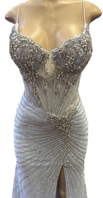 Sweetheart Spaghetti Strap Fully Beaded Illusion Corset Mermaid Slit Prom Dress by CT-2688