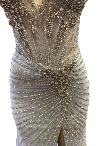 Sweetheart Spaghetti Strap Fully Beaded Illusion Corset Mermaid Slit Prom Dress by CT-2688