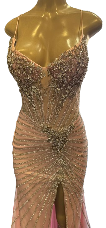Sweetheart Spaghetti Strap Fully Beaded Illusion Corset Mermaid Slit Prom Dress by CT-2688