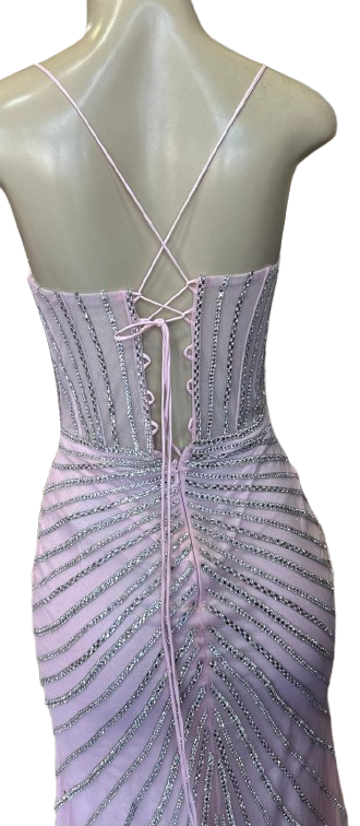 Sweetheart Spaghetti Strap Fully Beaded Illusion Corset Mermaid Slit Prom Dress by CT-2688