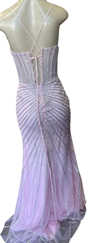 Sweetheart Spaghetti Strap Fully Beaded Illusion Corset Mermaid Slit Prom Dress by CT-2688