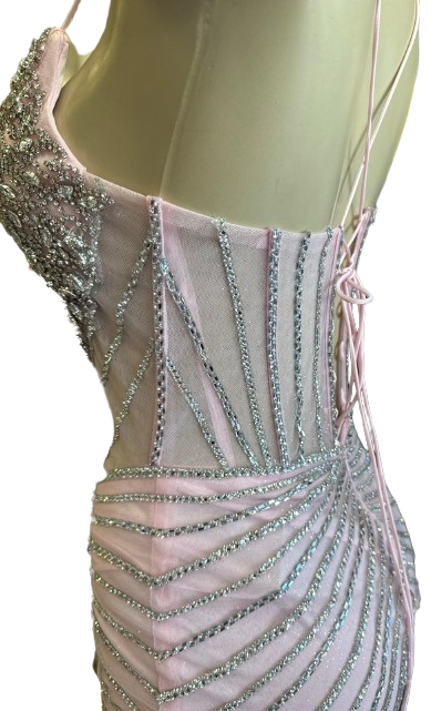 Sweetheart Spaghetti Strap Fully Beaded Illusion Corset Mermaid Slit Prom Dress by CT-2688