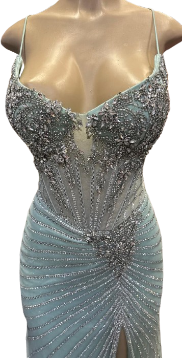 Sweetheart Spaghetti Strap Fully Beaded Illusion Corset Mermaid Slit Prom Dress by CT-2688