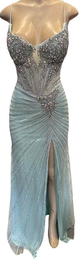 Sweetheart Spaghetti Strap Fully Beaded Illusion Corset Mermaid Slit Prom Dress by CT-2688