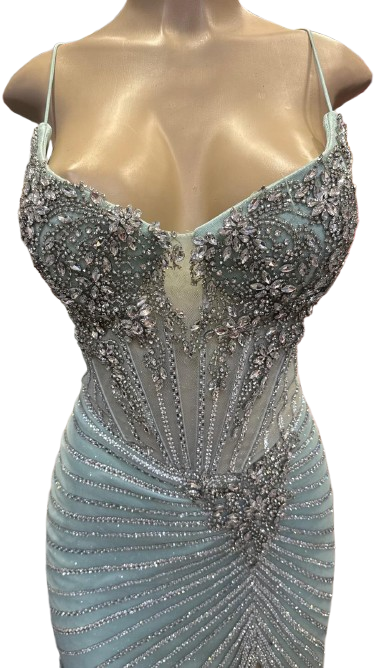 Sweetheart Spaghetti Strap Fully Beaded Illusion Corset Mermaid Slit Prom Dress by CT-2688