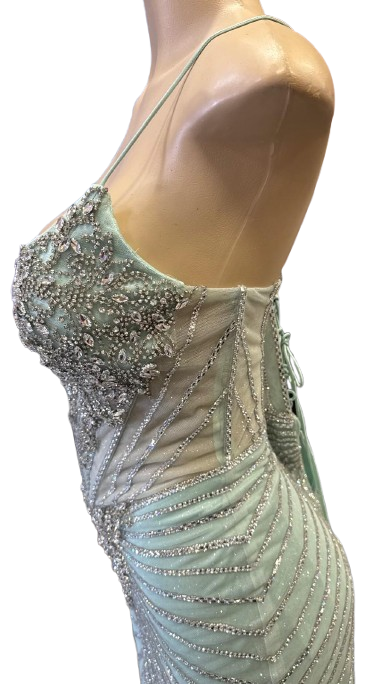 Sweetheart Spaghetti Strap Fully Beaded Illusion Corset Mermaid Slit Prom Dress by CT-2688