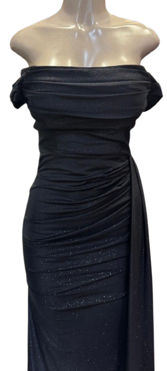 Off-Shoulder Draped Cowl Neckline Ruched Bodice Sheath Slit Floor-Length Evening Gown by CT-2694