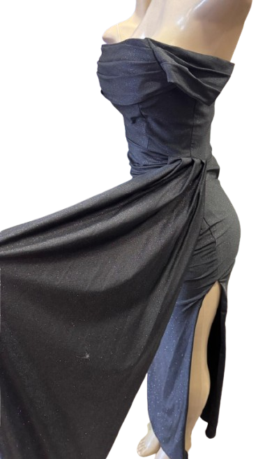 Off-Shoulder Draped Cowl Neckline Ruched Bodice Sheath Slit Floor-Length Evening Gown by CT-2694