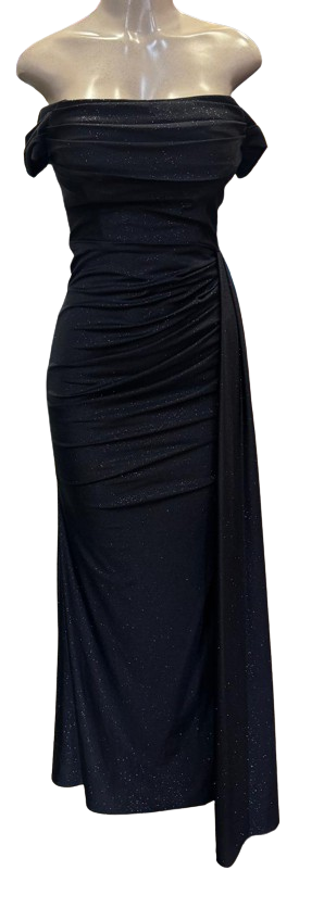Off-Shoulder Draped Cowl Neckline Ruched Bodice Sheath Slit Floor-Length Evening Gown by CT-2694