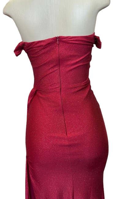 Off-Shoulder Draped Cowl Neckline Ruched Bodice Sheath Slit Floor-Length Evening Gown by CT-2694