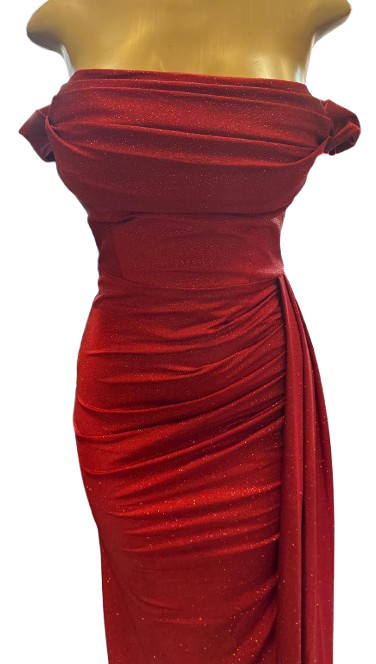Off-Shoulder Draped Cowl Neckline Ruched Bodice Sheath Slit Floor-Length Evening Gown by CT-2694
