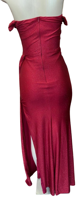 Off-Shoulder Draped Cowl Neckline Ruched Bodice Sheath Slit Floor-Length Evening Gown by CT-2694