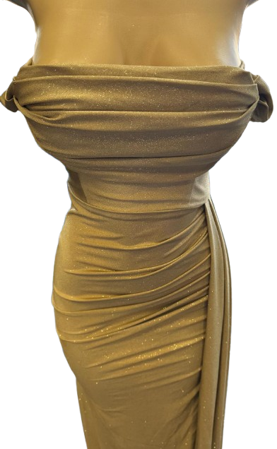 Off-Shoulder Draped Cowl Neckline Ruched Bodice Sheath Slit Floor-Length Evening Gown by CT-2694