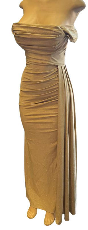Off-Shoulder Draped Cowl Neckline Ruched Bodice Sheath Slit Floor-Length Evening Gown by CT-2694