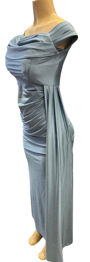 Off-Shoulder Draped Cowl Neckline Ruched Bodice Sheath Slit Floor-Length Evening Gown by CT-2694