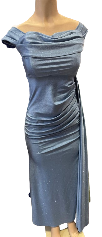 Off-Shoulder Draped Cowl Neckline Ruched Bodice Sheath Slit Floor-Length Evening Gown by CT-2694