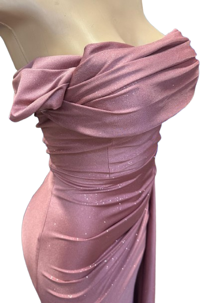 Off-Shoulder Draped Cowl Neckline Ruched Bodice Sheath Slit Floor-Length Evening Gown by CT-2694