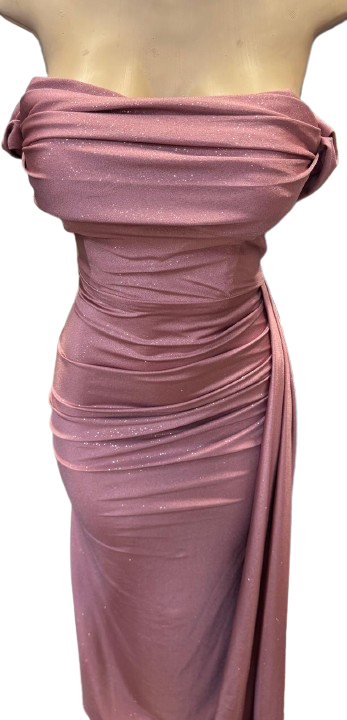 Off-Shoulder Draped Cowl Neckline Ruched Bodice Sheath Slit Floor-Length Evening Gown by CT-2694