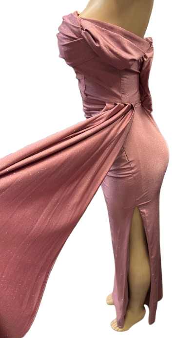 Off-Shoulder Draped Cowl Neckline Ruched Bodice Sheath Slit Floor-Length Evening Gown by CT-2694