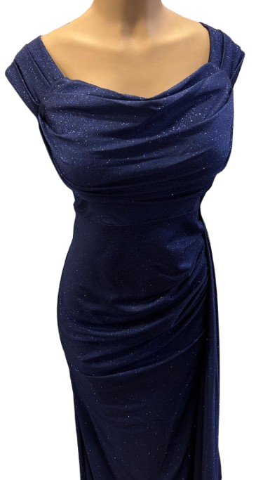 Off-Shoulder Draped Cowl Neckline Ruched Bodice Sheath Slit Floor-Length Evening Gown by CT-2694