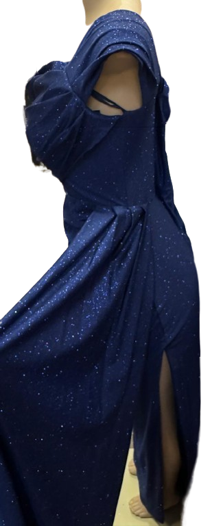 Off-Shoulder Draped Cowl Neckline Ruched Bodice Sheath Slit Floor-Length Evening Gown by CT-2694