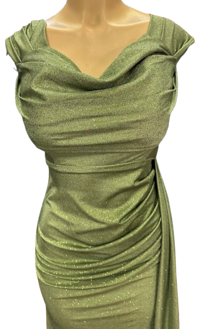 Off-Shoulder Draped Cowl Neckline Ruched Bodice Sheath Slit Floor-Length Evening Gown by CT-2694