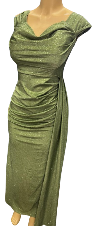 Off-Shoulder Draped Cowl Neckline Ruched Bodice Sheath Slit Floor-Length Evening Gown by CT-2694