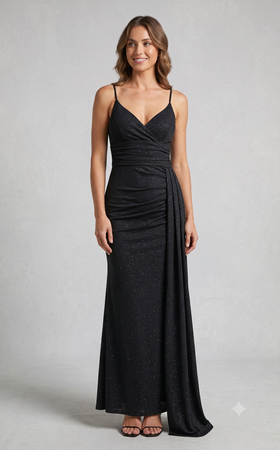 Glitter Ruched Sheath Prom Dress with Lace-Up Corset Back & Thigh Slit Evening Gown by Ct-2695