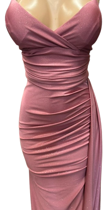 Glitter Ruched Sheath Prom Dress with Lace-Up Corset Back & Thigh Slit Evening Gown by Ct-2695