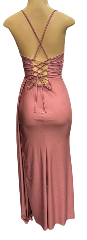 Glitter Ruched Sheath Prom Dress with Lace-Up Corset Back & Thigh Slit Evening Gown by Ct-2695