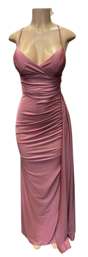 Glitter Ruched Sheath Prom Dress with Lace-Up Corset Back & Thigh Slit Evening Gown by Ct-2695