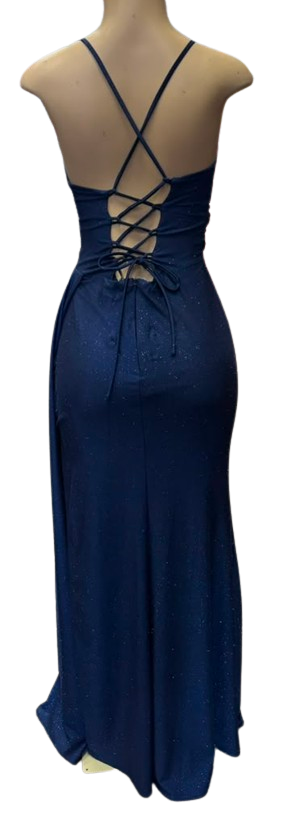 Glitter Ruched Sheath Prom Dress with Lace-Up Corset Back & Thigh Slit Evening Gown by Ct-2695