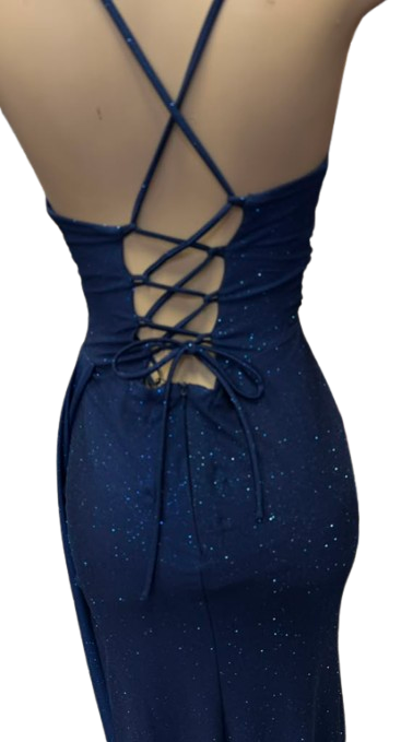 Glitter Ruched Sheath Prom Dress with Lace-Up Corset Back & Thigh Slit Evening Gown by Ct-2695