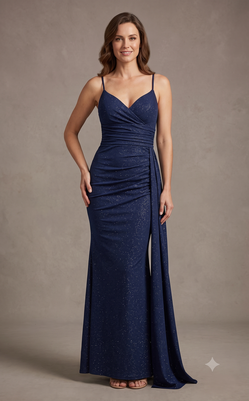 Glitter Ruched Sheath Prom Dress with Lace-Up Corset Back & Thigh Slit Evening Gown by Ct-2695