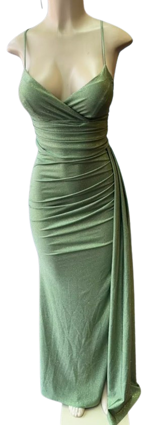 Glitter Ruched Sheath Prom Dress with Lace-Up Corset Back & Thigh Slit Evening Gown by Ct-2695