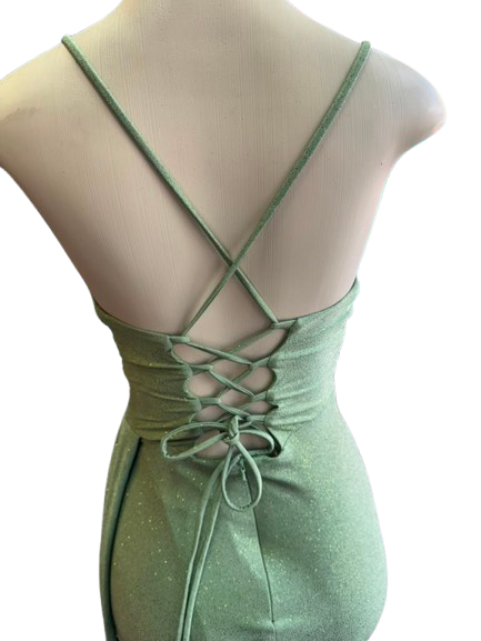 Glitter Ruched Sheath Prom Dress with Lace-Up Corset Back & Thigh Slit Evening Gown by Ct-2695