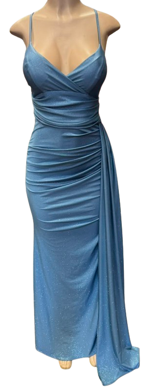 Glitter Ruched Sheath Prom Dress with Lace-Up Corset Back & Thigh Slit Evening Gown by Ct-2695