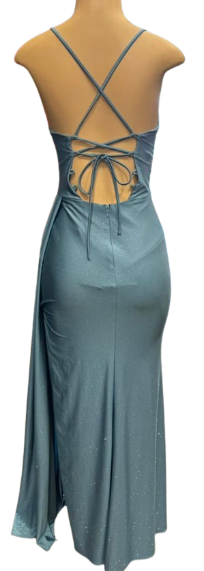Glitter Ruched Sheath Prom Dress with Lace-Up Corset Back & Thigh Slit Evening Gown by Ct-2695