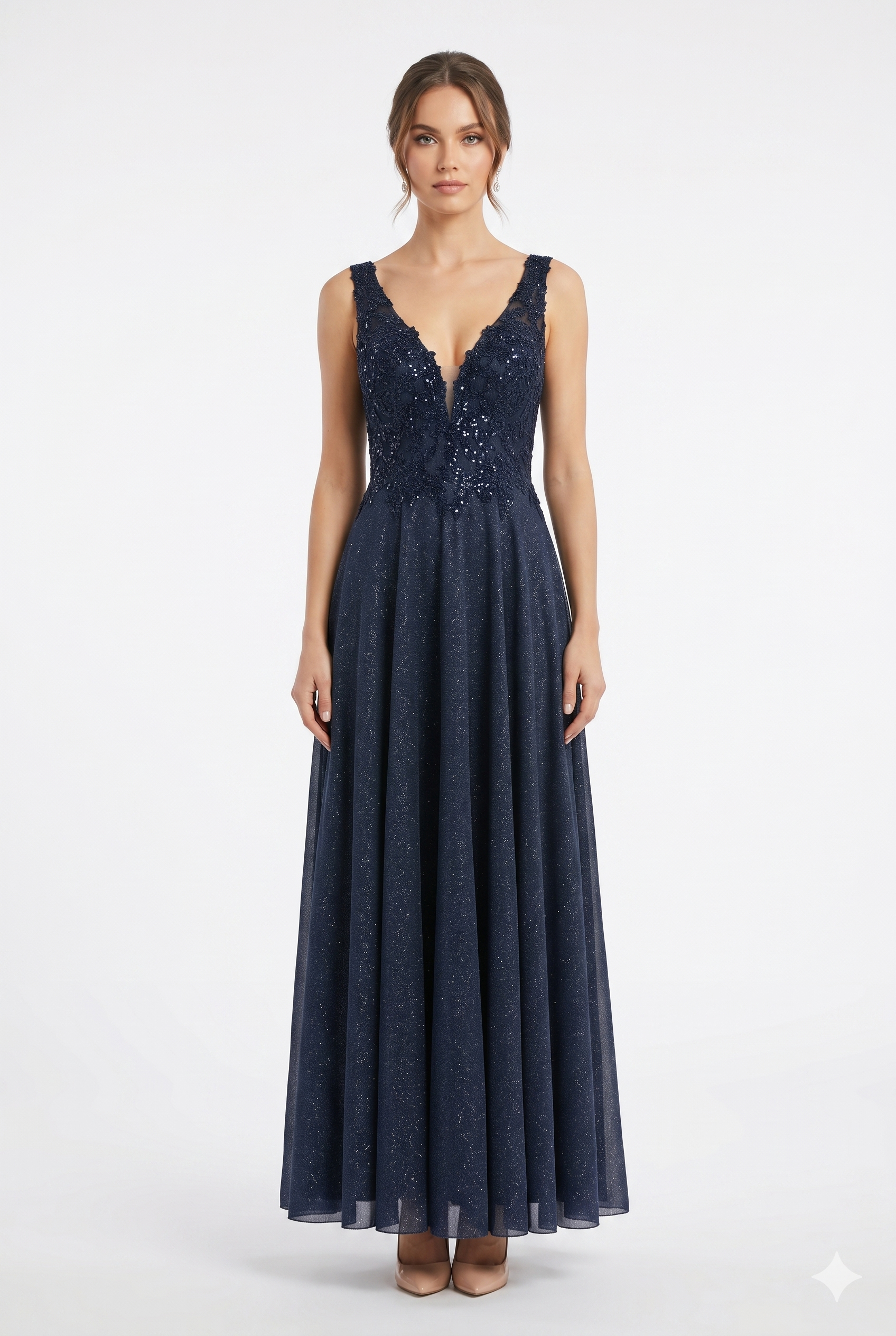 Beaded Lace Prom Gown with Illusion Neckline and Cap Sleeves A-Line Evening Dress by CT-2698