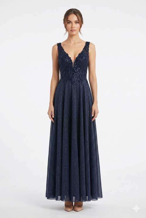 Beaded Lace Prom Gown with Illusion Neckline and Cap Sleeves A-Line Evening Dress by CT-2698