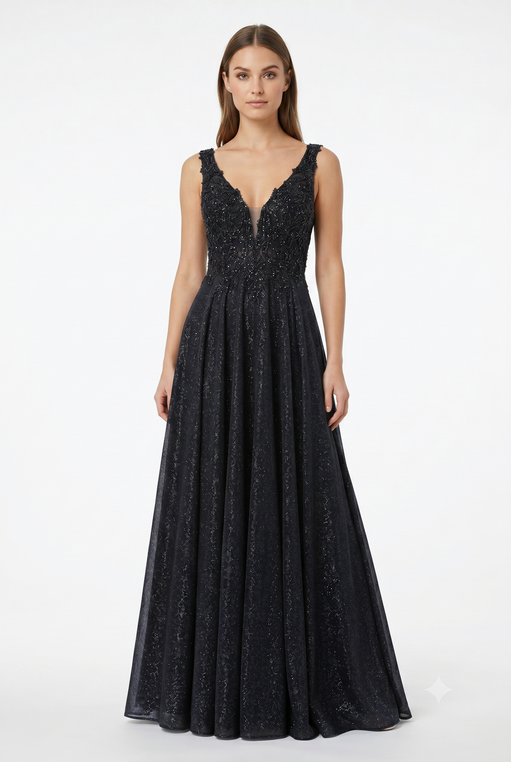 Beaded Lace Prom Gown with Illusion Neckline Sleeveless A-Line Evening Dress by CT-2698