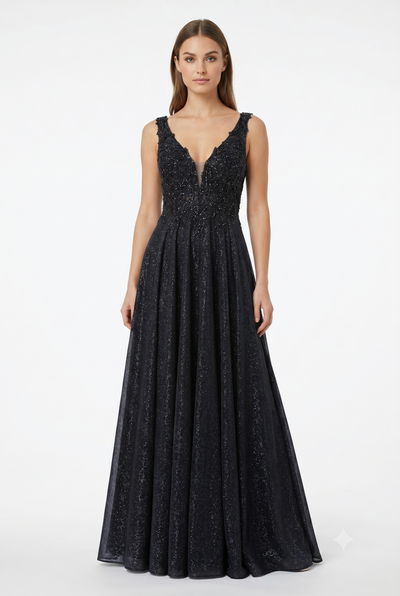 Beaded Lace Prom Gown with Illusion Neckline Sleeveless A-Line Evening Dress by CT-2698