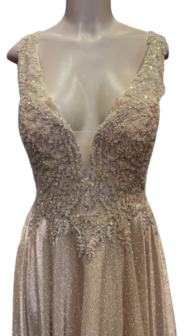 Beaded Lace Prom Gown with Illusion Neckline and Cap Sleeves A-Line Evening Dress by CT-2698