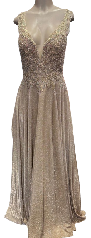 Beaded Lace Prom Gown with Illusion Neckline and Cap Sleeves A-Line Evening Dress by CT-2698