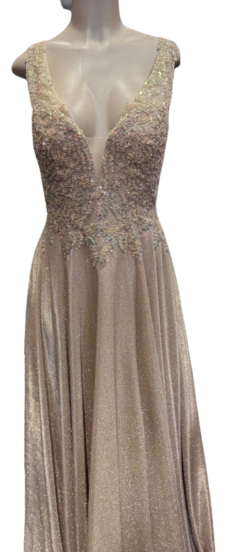 Beaded Lace Prom Gown with Illusion Neckline and Cap Sleeves A-Line Evening Dress by CT-2698