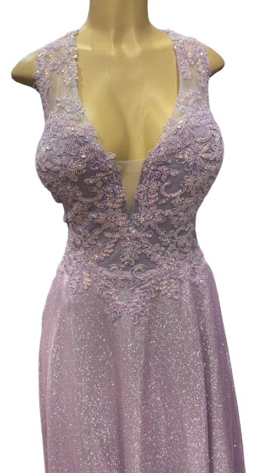 Beaded Lace Prom Gown with Illusion Neckline and Cap Sleeves A-Line Evening Dress by CT-2698