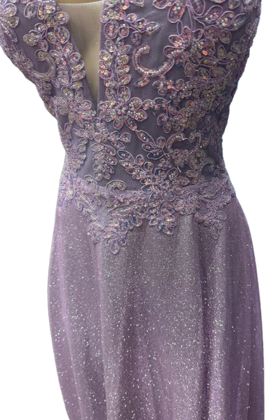 Beaded Lace Prom Gown with Illusion Neckline and Cap Sleeves A-Line Evening Dress by CT-2698
