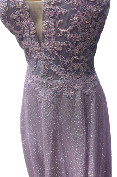 Beaded Lace Prom Gown with Illusion Neckline and Cap Sleeves A-Line Evening Dress by CT-2698