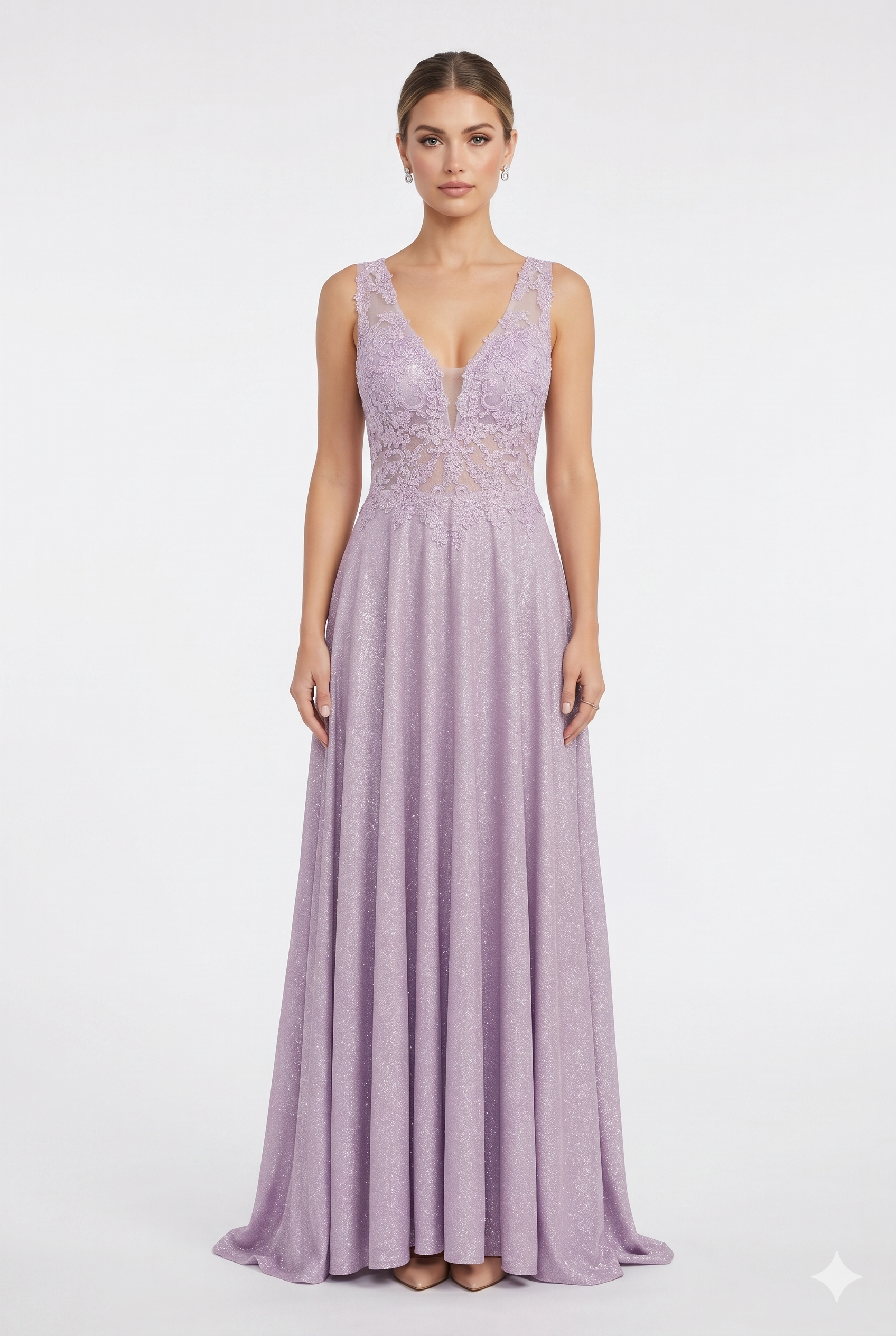 Beaded Lace Prom Gown with Illusion Neckline and Cap Sleeves A-Line Evening Dress by CT-2698